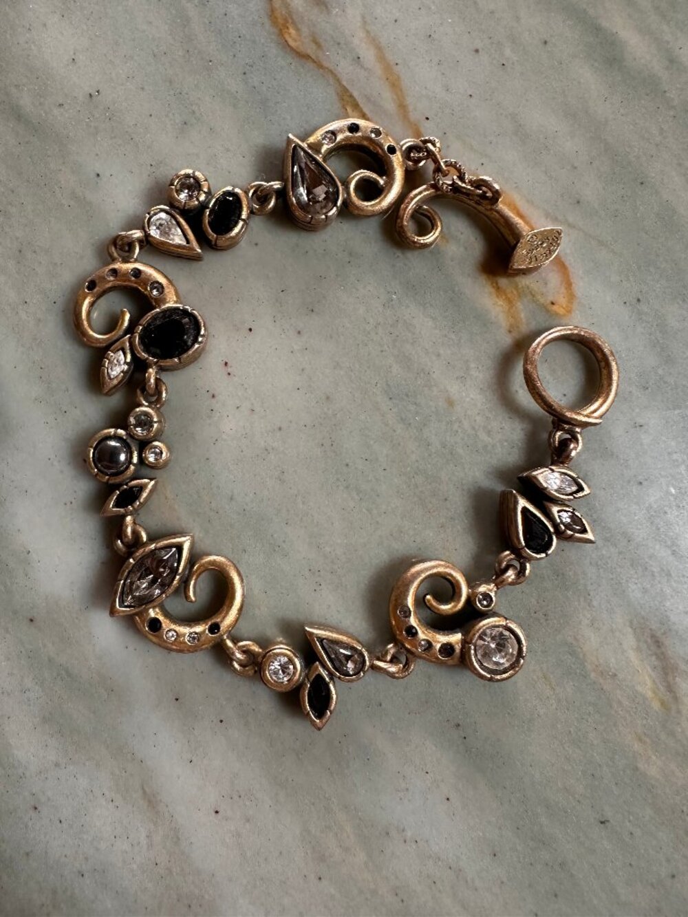 Brighton Crystal Toggle Bracelet Antique Bronze Scroll